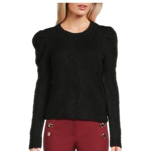 DEREK LAM 10 CROSBY Black Size L  Puff Sleeve Alpaca Blend Sweater MSRP $350